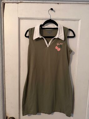 Hurley Olive Sleeveless Polo Dress with Pink Cherry Accent